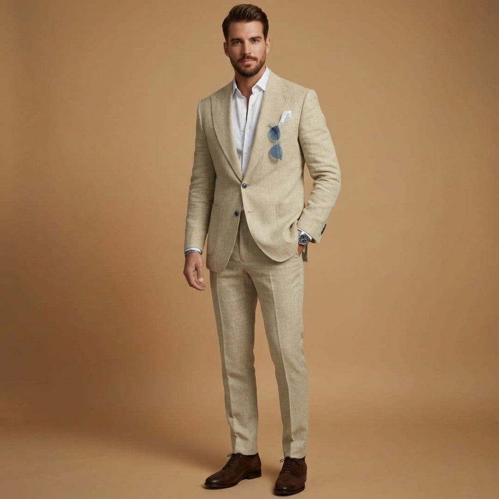 Men's Wool Blend Two-Piece Suit Notch Lapel Tailored – Laurent