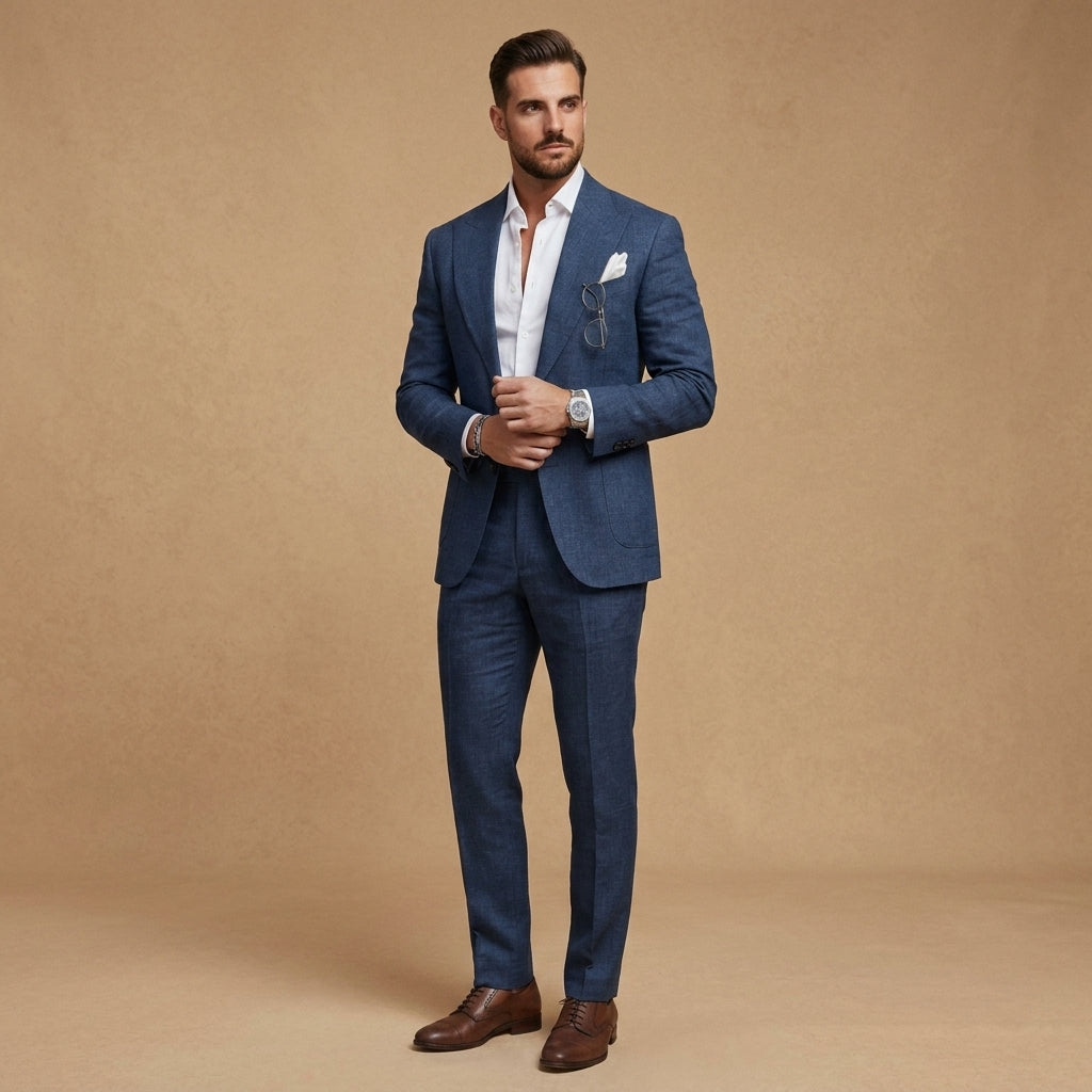 Men's Wool Blend Two-Piece Suit Notch Lapel Tailored – Laurent