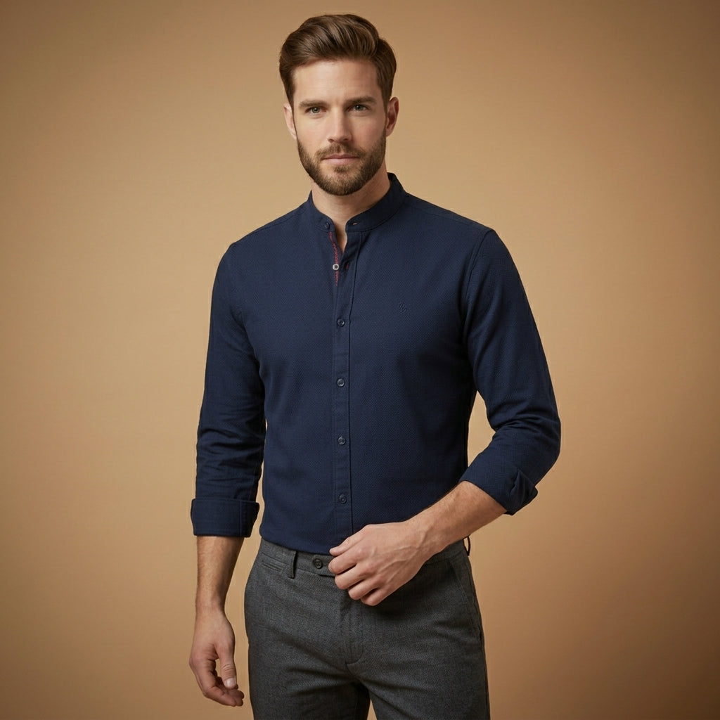 Stand Collar Shirt with Button Front – Celeste