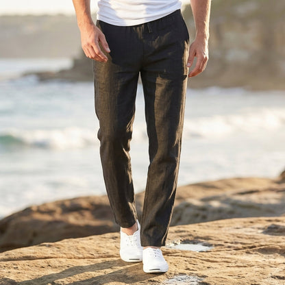 Women’s Linen Blend Trousers Relaxed Fit Dijon – Marlowe