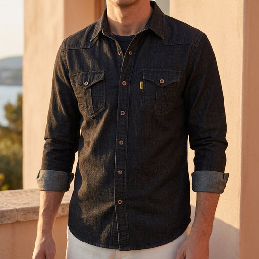 Black Denim Shirt Classic Comfortable Fit – Marlowe