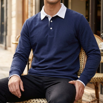 Men's Knit Polo Collar Sweater Ribbed Trim – Arlen