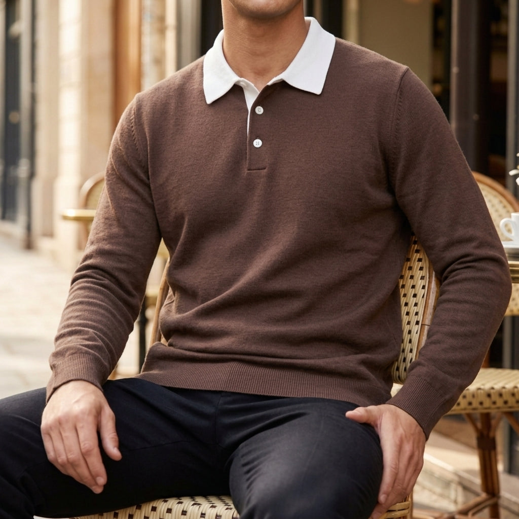 Men's Knit Polo Collar Sweater Ribbed Trim – Arlen