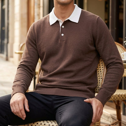 Men's Knit Polo Collar Sweater Ribbed Trim – Arlen