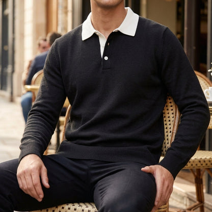 Men's Knit Polo Collar Sweater Ribbed Trim – Arlen