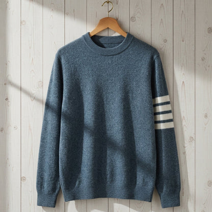 Women's Stripe-Sleeve Knit Sweater Cashmere Feel Crew Neck – Marlowe