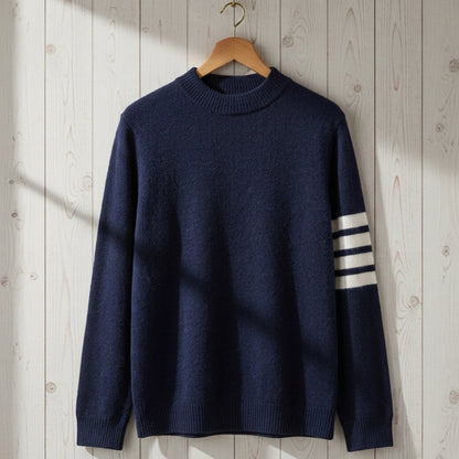 Women's Stripe-Sleeve Knit Sweater Cashmere Feel Crew Neck – Marlowe