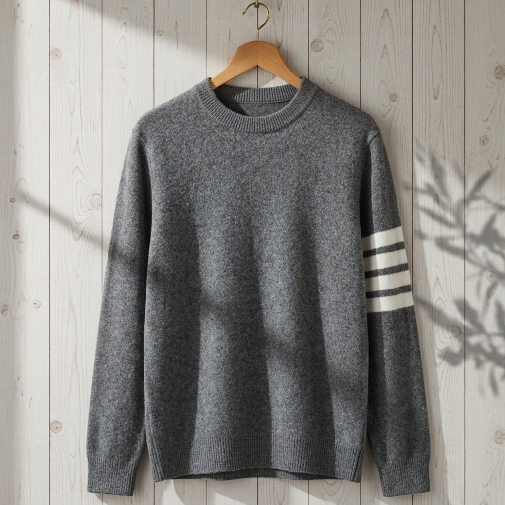 Women's Stripe-Sleeve Knit Sweater Cashmere Feel Crew Neck – Marlowe