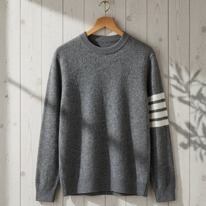 Women's Stripe-Sleeve Knit Sweater Cashmere Feel Crew Neck – Marlowe