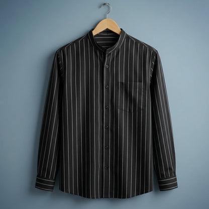 Mandarin Collar Cotton Linen Pinstripe Shirt – Lucien