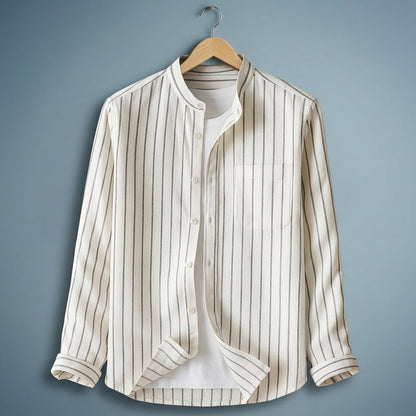 Mandarin Collar Cotton Linen Pinstripe Shirt – Lucien