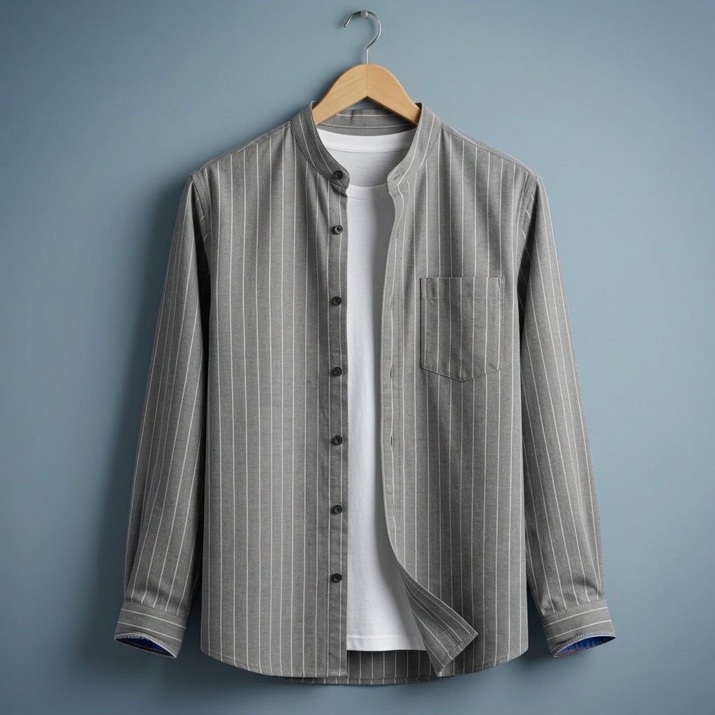 Mandarin Collar Cotton Linen Pinstripe Shirt – Lucien