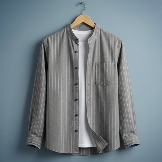 Mandarin Collar Cotton Linen Pinstripe Shirt – Lucien