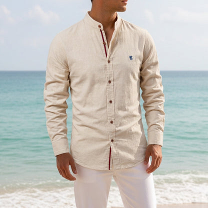 Men's Cotton Blend Mandarin-Collar Shirt Long Sleeve – Rowan
