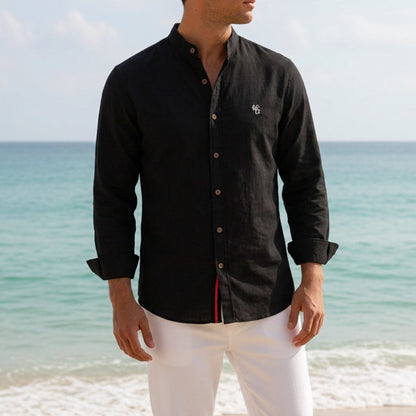 Men's Cotton Blend Mandarin-Collar Shirt Long Sleeve – Rowan