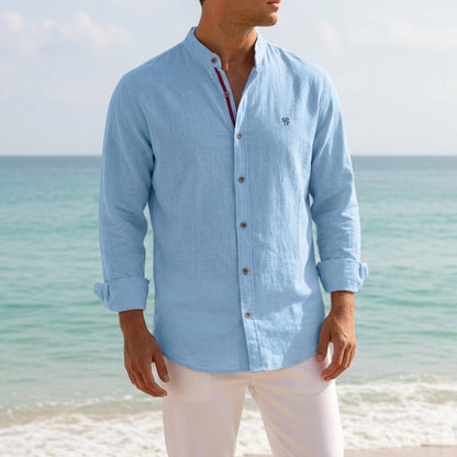 Men's Cotton Blend Mandarin-Collar Shirt Long Sleeve – Rowan