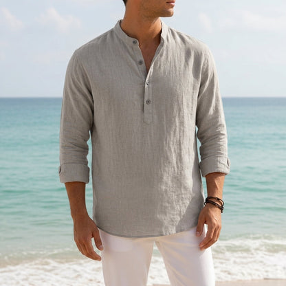 Women's Linen Blend Oversized Shirt Dropped Shoulder Long Sleeve – Serena