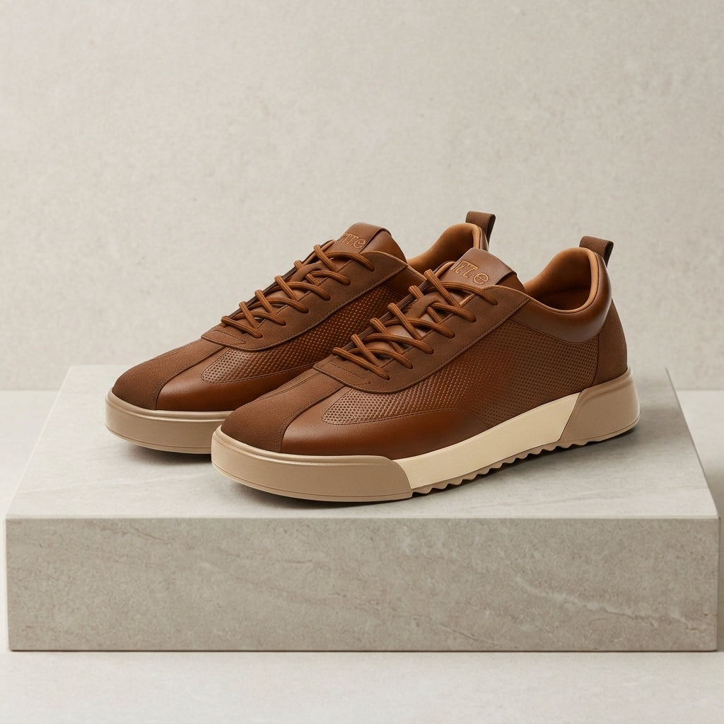Faux Leather Lace Up Sneakers Cushioned Rubber Sole – Aurelio