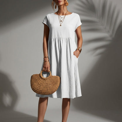 Women's Cap-Sleeve Midi Dress Relaxed Fit Lightweight – Maren