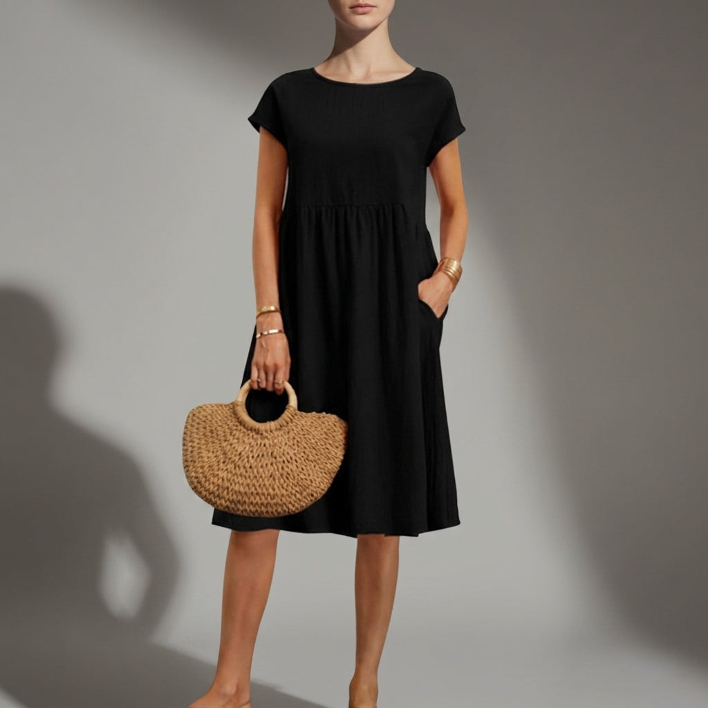 Women's Cap-Sleeve Midi Dress Relaxed Fit Lightweight – Maren