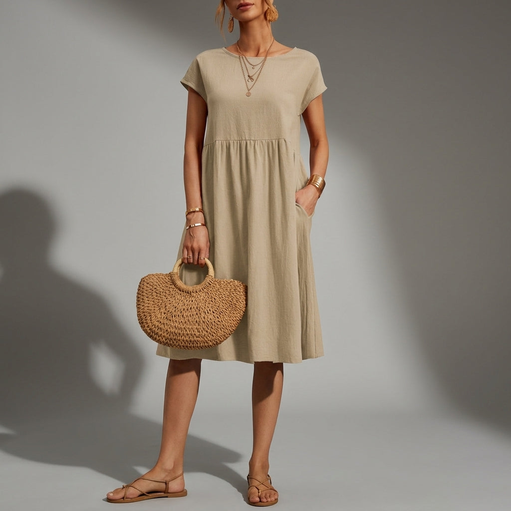Women's Cap-Sleeve Midi Dress Relaxed Fit Lightweight – Maren