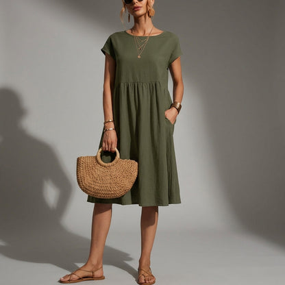Women's Cap-Sleeve Midi Dress Relaxed Fit Lightweight – Maren
