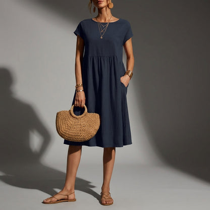 Women's Cap-Sleeve Midi Dress Relaxed Fit Lightweight – Maren