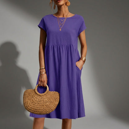 Women's Cap-Sleeve Midi Dress Relaxed Fit Lightweight – Maren
