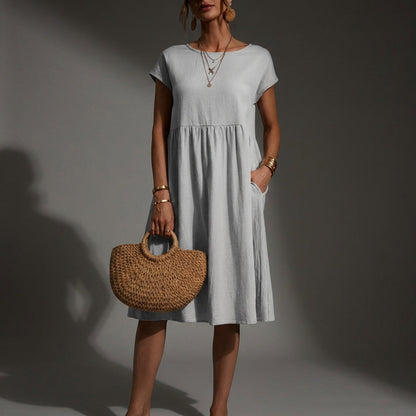Women's Cap-Sleeve Midi Dress Relaxed Fit Lightweight – Maren