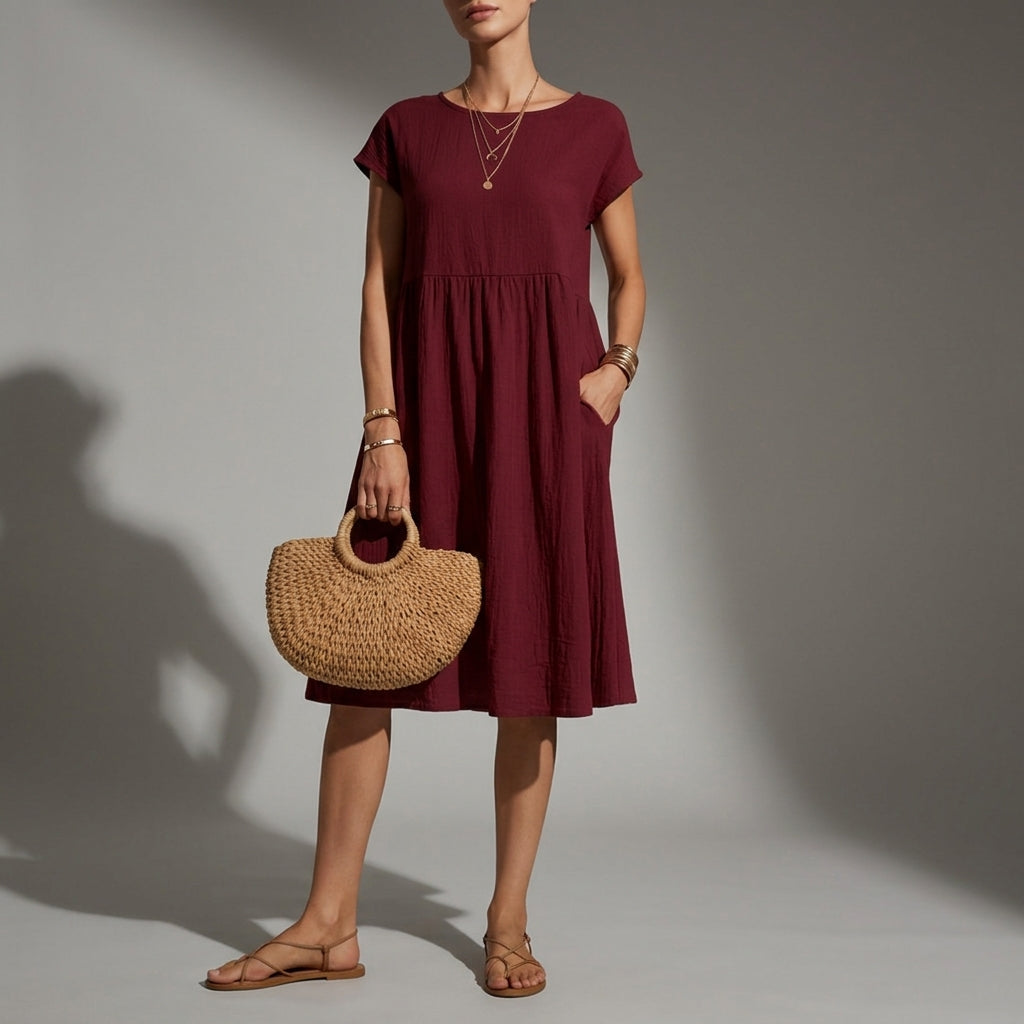 Women's Cap-Sleeve Midi Dress Relaxed Fit Lightweight – Maren