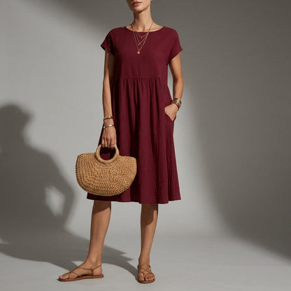Women's Cap-Sleeve Midi Dress Relaxed Fit Lightweight – Maren