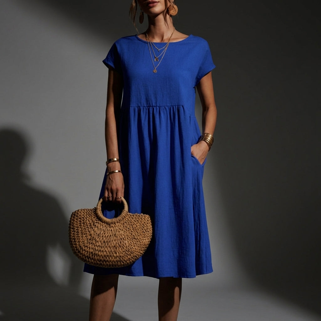 Women's Cap-Sleeve Midi Dress Relaxed Fit Lightweight – Maren