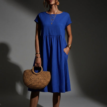 Women's Cap-Sleeve Midi Dress Relaxed Fit Lightweight – Maren
