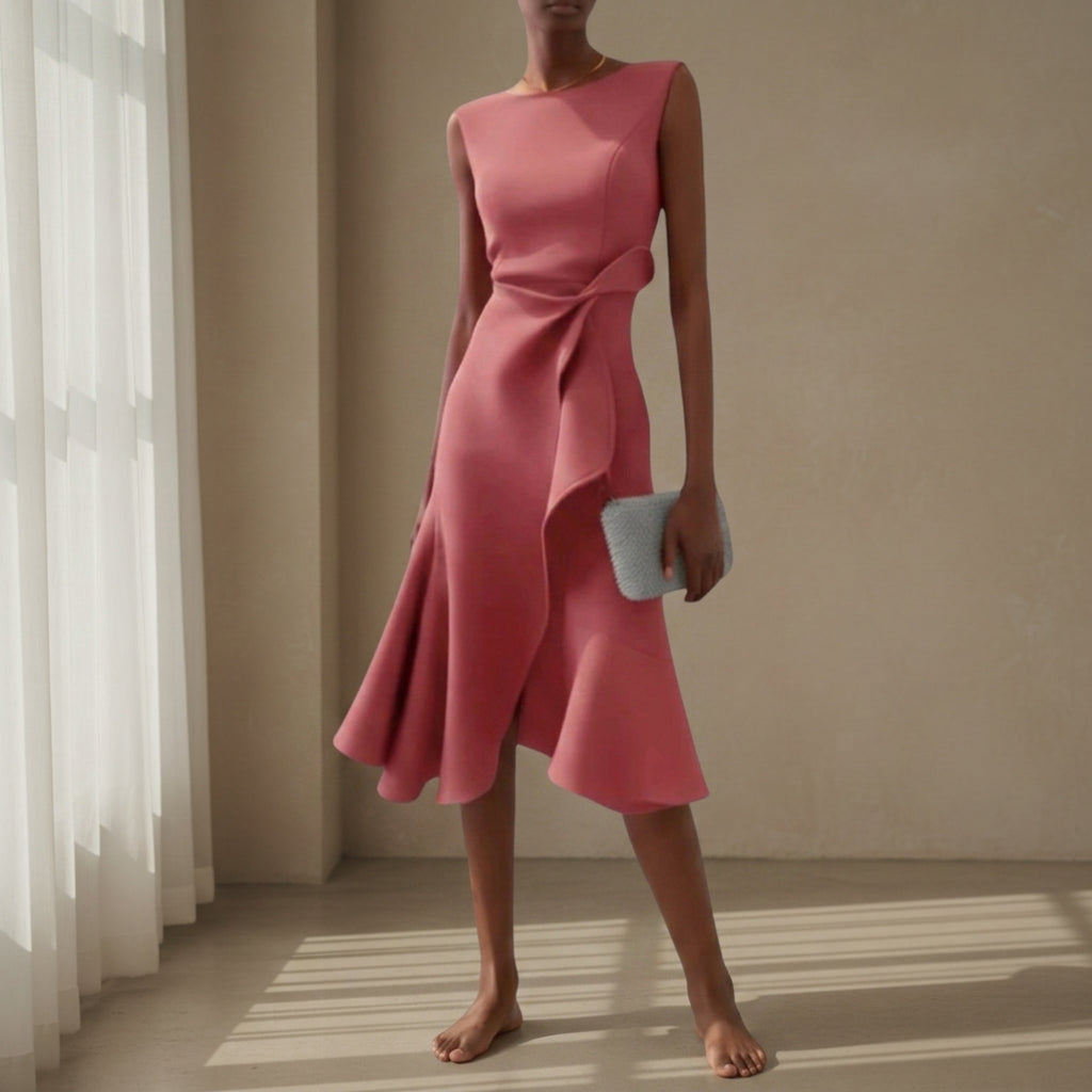 Women's Asymmetric Midi Dress Draped Sleeveless Style – Celeste