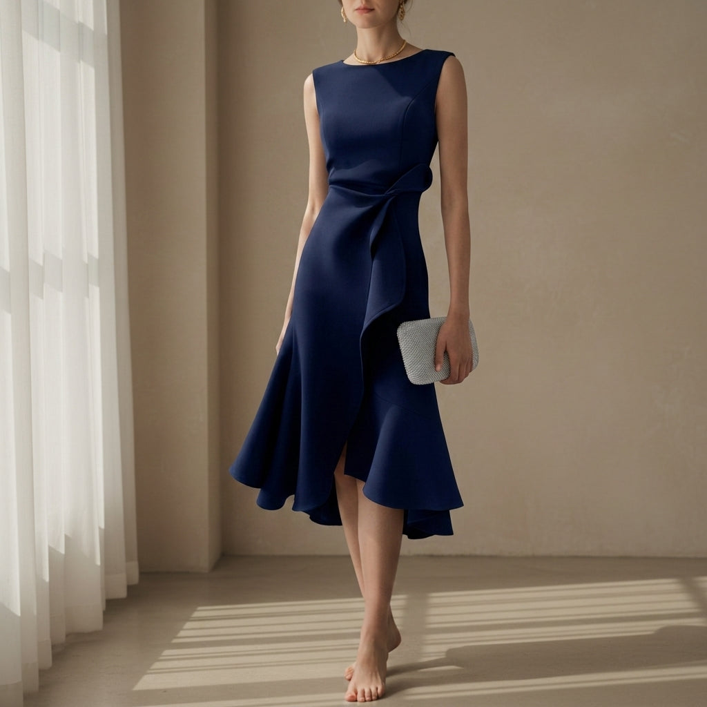Women's Asymmetric Midi Dress Draped Sleeveless Style – Celeste