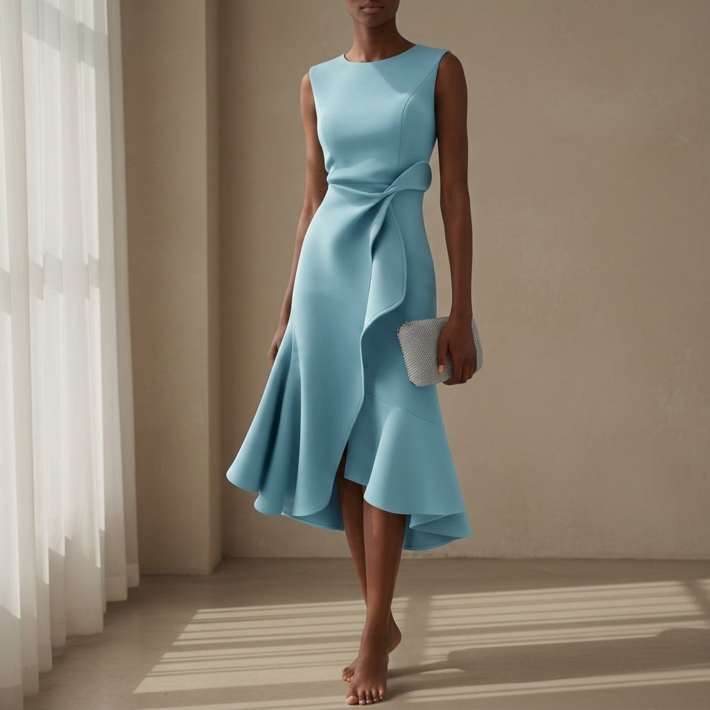 Women's Asymmetric Midi Dress Draped Sleeveless Style – Celeste