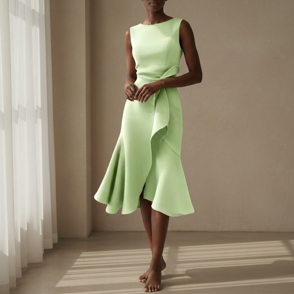 Women's Asymmetric Midi Dress Draped Sleeveless Style – Celeste