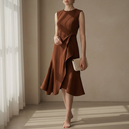 Women's Asymmetric Midi Dress Draped Sleeveless Style – Celeste