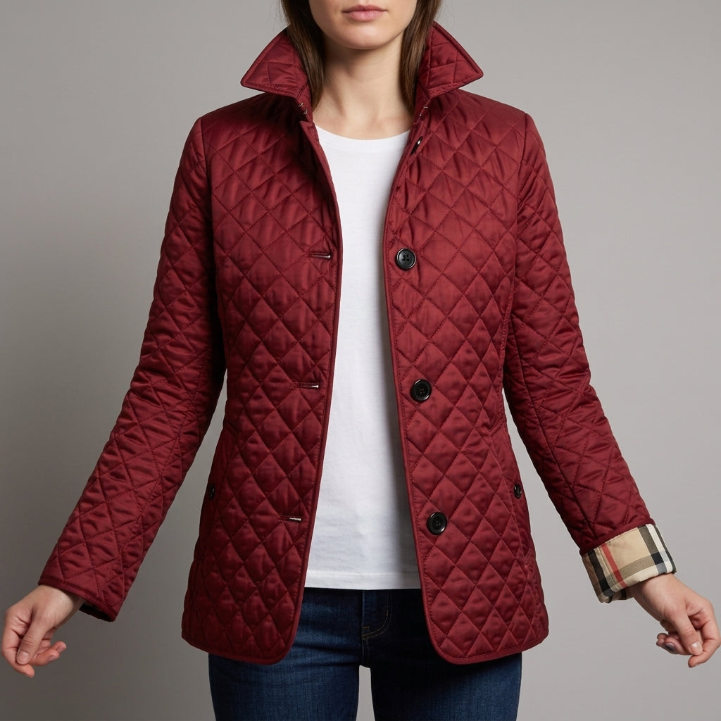 Quilted Jacket for Women Diamond Stitch Slim Fit Polyester – Elara