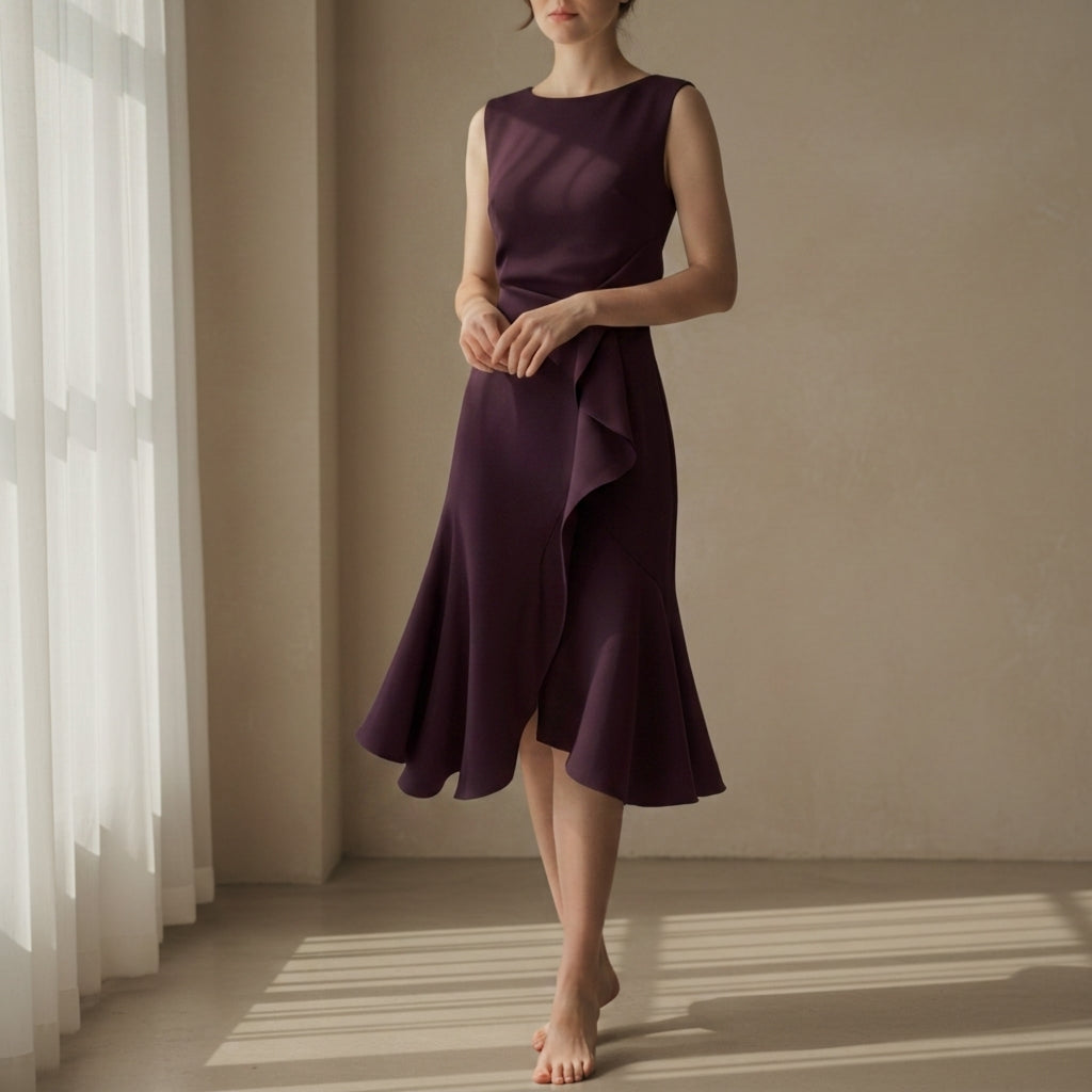 Women's Asymmetric Midi Dress Draped Sleeveless Style – Celeste