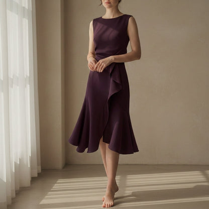 Women's Asymmetric Midi Dress Draped Sleeveless Style – Celeste