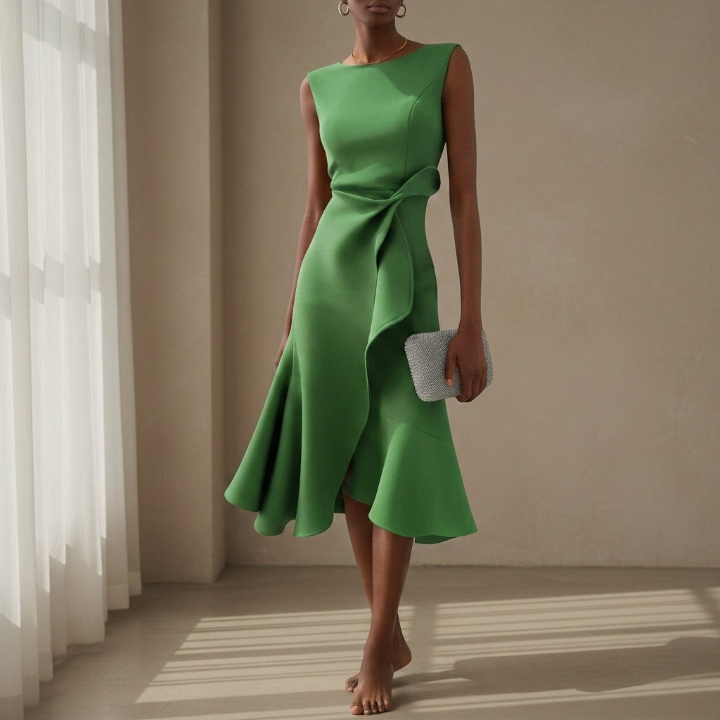 Women's Asymmetric Midi Dress Draped Sleeveless Style – Celeste