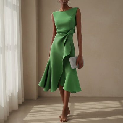 Women's Asymmetric Midi Dress Draped Sleeveless Style – Celeste