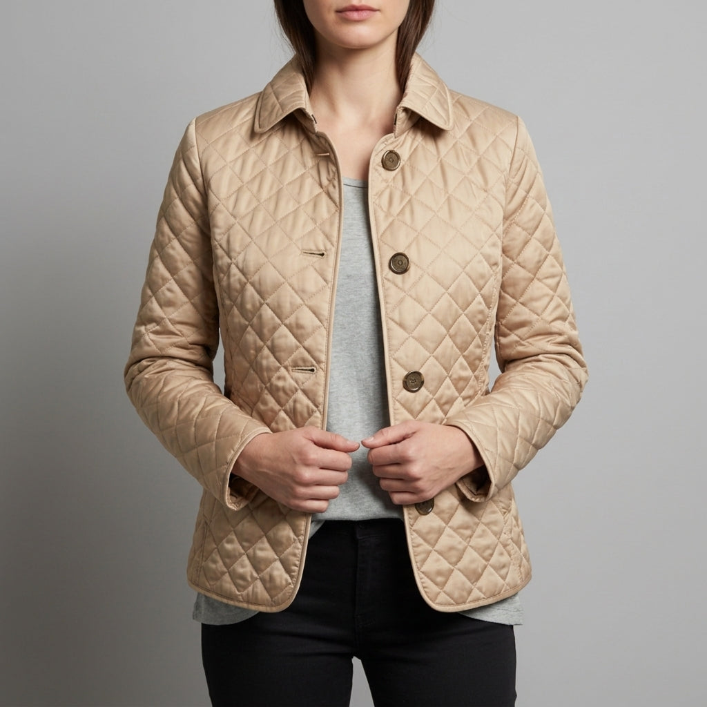 Quilted Jacket for Women Diamond Stitch Slim Fit Polyester – Elara