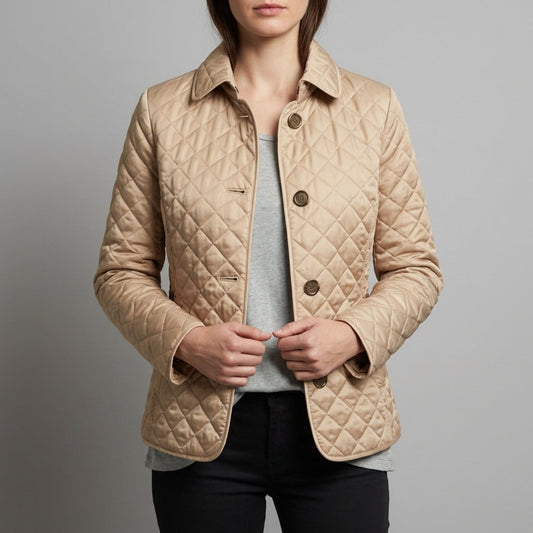 Quilted Jacket for Women Diamond Stitch Slim Fit Polyester – Elara