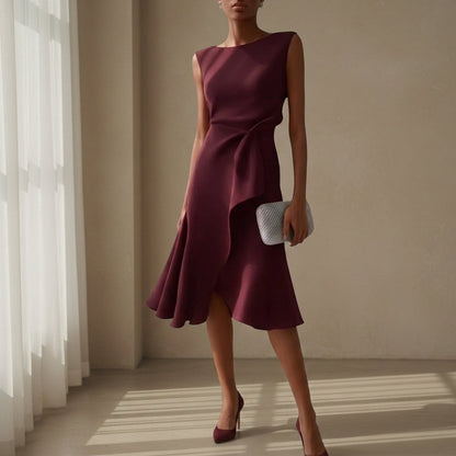Women's Asymmetric Midi Dress Draped Sleeveless Style – Celeste