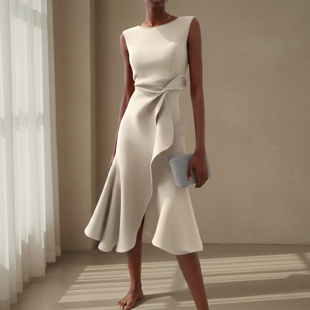 Women's Asymmetric Midi Dress Draped Sleeveless Style – Celeste
