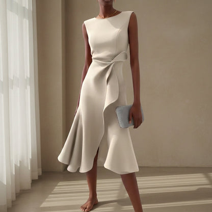 Women's Asymmetric Midi Dress Draped Sleeveless Style – Celeste