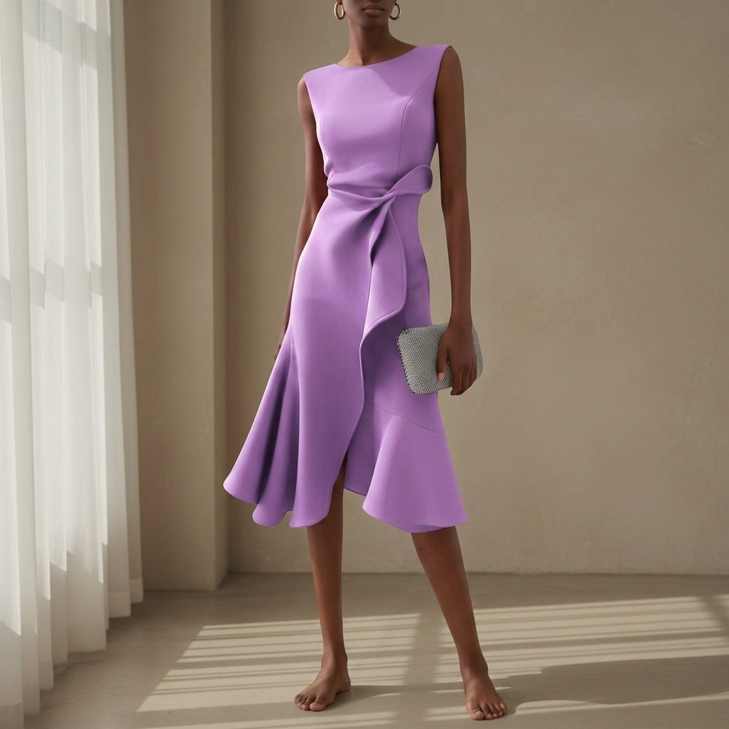 Women's Asymmetric Midi Dress Draped Sleeveless Style – Celeste