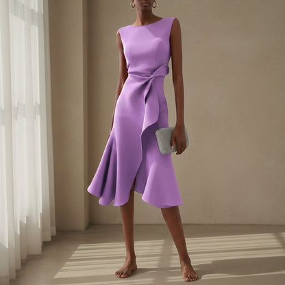 Women's Asymmetric Midi Dress Draped Sleeveless Style – Celeste